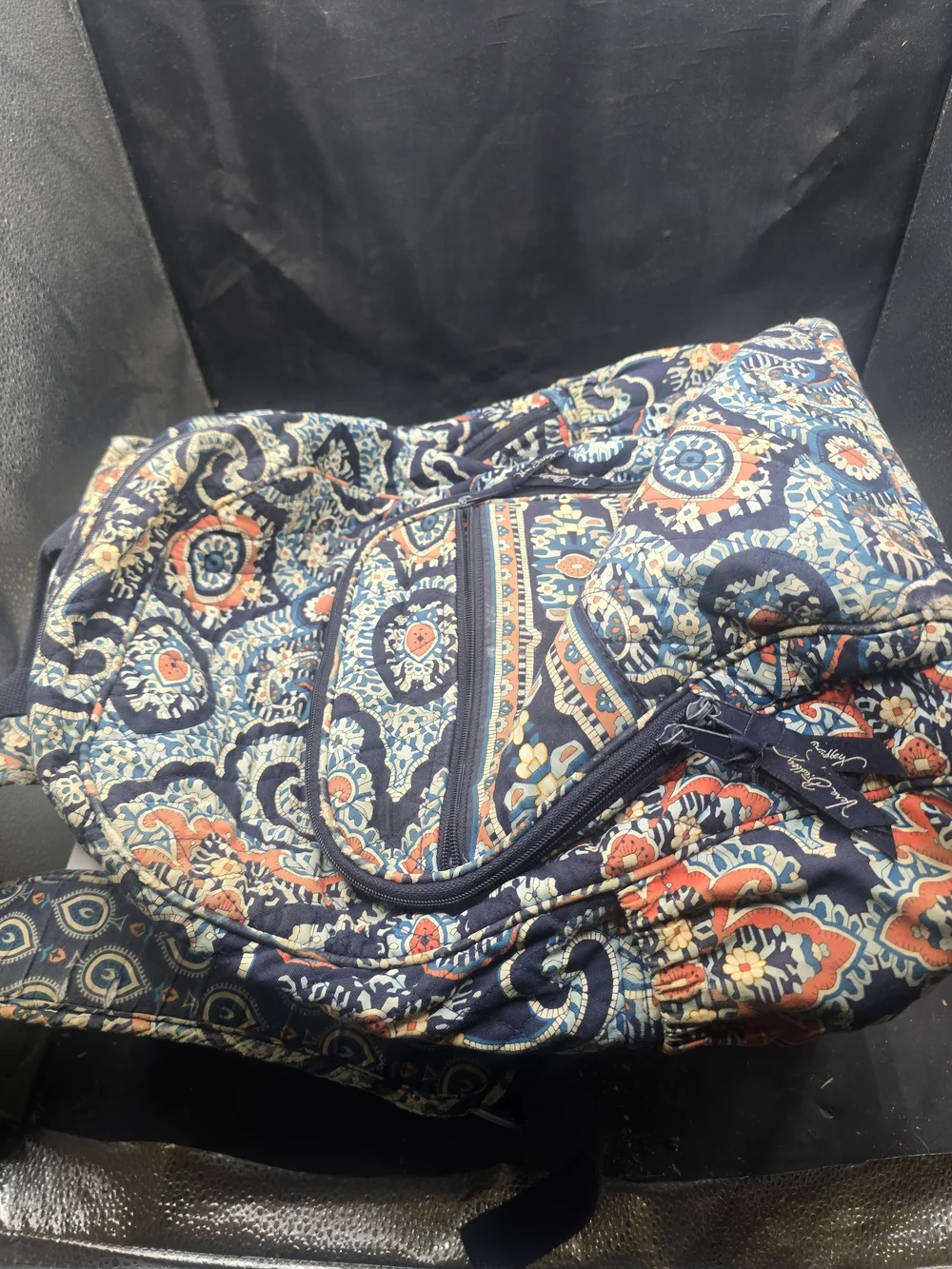 Vera Bradley Quilted Paisley Navy and Coral Backpack
